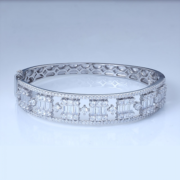 brazalete talla diamante blanco cz oro blanco 18k sobre brazalete de plata 