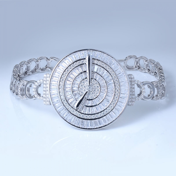 rodio cúbico blanco rodio sobre plata esterlina reloj pulsera de diamantes brazalete 