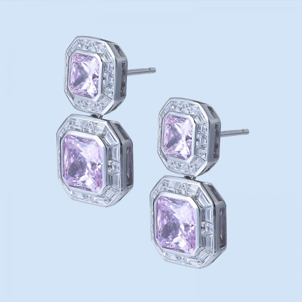 pendientes de diamantes de imitación princesa rosa rodio sobre plata 
