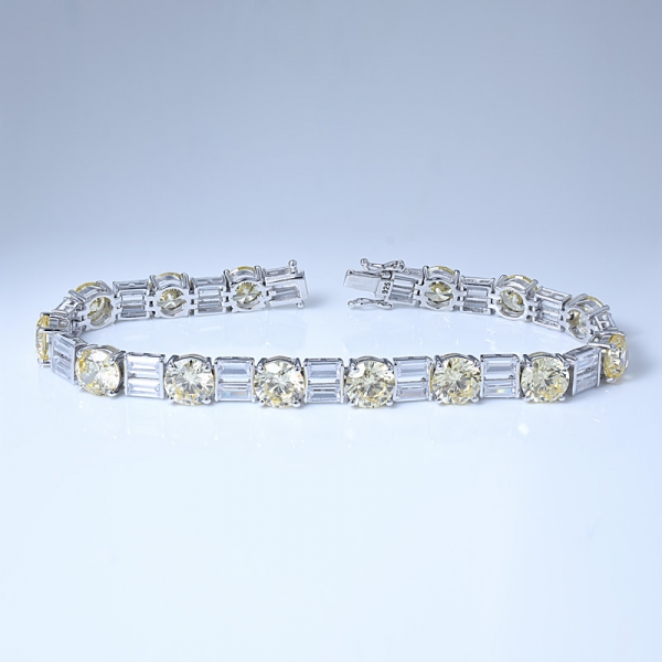 ronda simular rodio de diamantes amarillos sobre pulseras grabadas de plata esterlina 