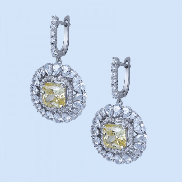 princesa al por mayor simular rodio de diamantes amarillos sobre pendientes de diseñador de plata esterlina 