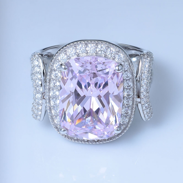 princesa simular rodio central de diamantes de color rosa con rodio sobre anillo de fiesta de plata esterlina 