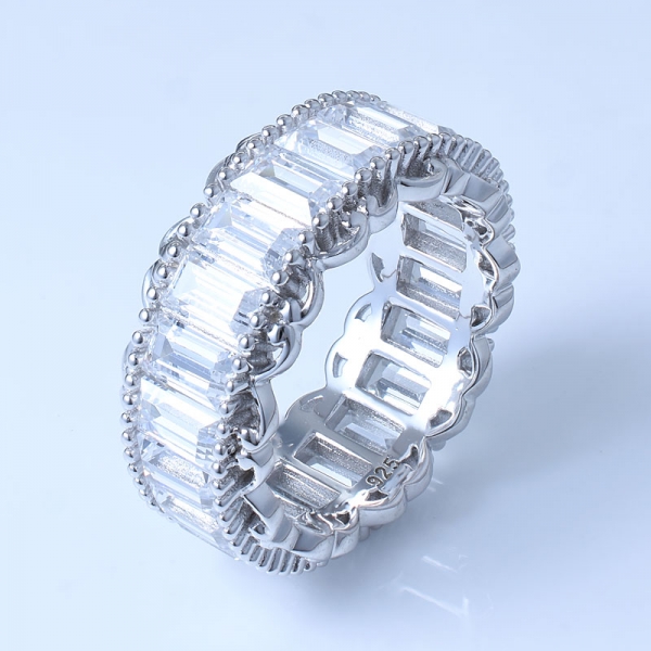 baguette rodio color rodio sobre 925 plata esterlina infinito anillo 