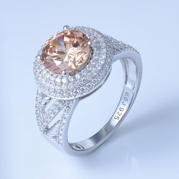 rodio de apatita de neón sobre anillos de plata de ley 925 de plata de ley con diamantes redondos 