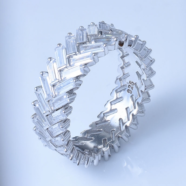 baguette de circonio cúbico blanco rodio sobre plata de ley 925 anillo infinito 