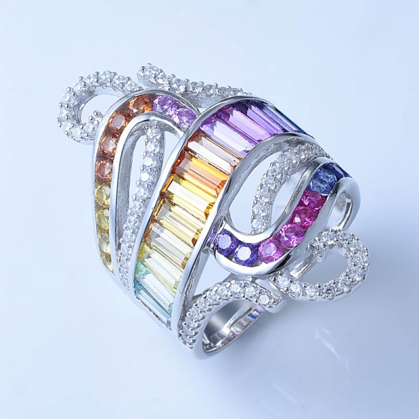 anillos de diseño de plata esterlina con rodio multicolor sobre plata esterlina 