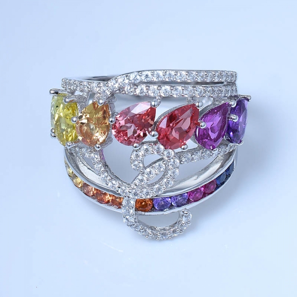 rodio multicolor sobre anillos de plata esterlina con banda arcoíris 