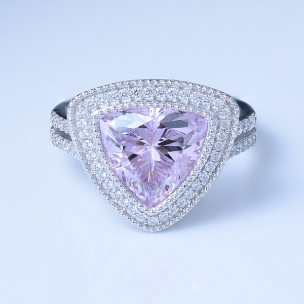 4.0ct triángulo rosa diamante rodio sobre anillos de diseño central de plata esterlina 