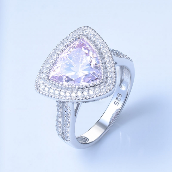 4.0ct triángulo rosa diamante rodio sobre anillos de diseño central de plata esterlina 