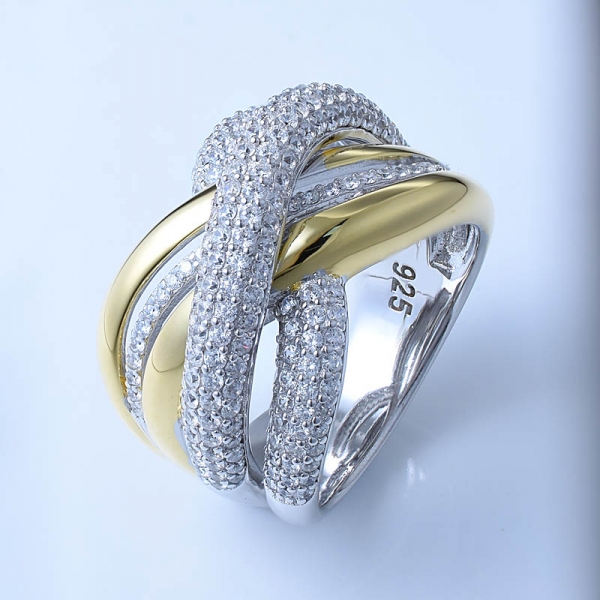 zirconia cúbica blanca de dos tonos sobre anillos de plata esterlina 