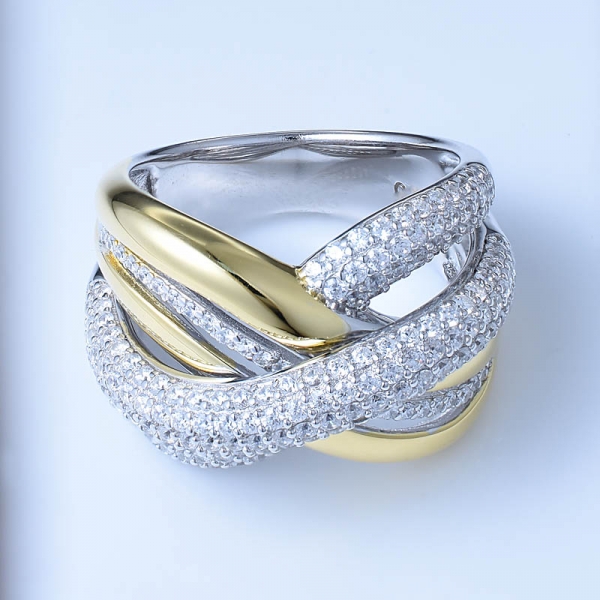 zirconia cúbica blanca de dos tonos sobre anillos de plata esterlina 