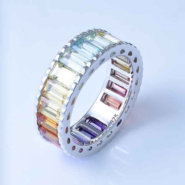 baguette corte corindón multicolor rodio sobre plata esterlina arco iris famosos anillos 