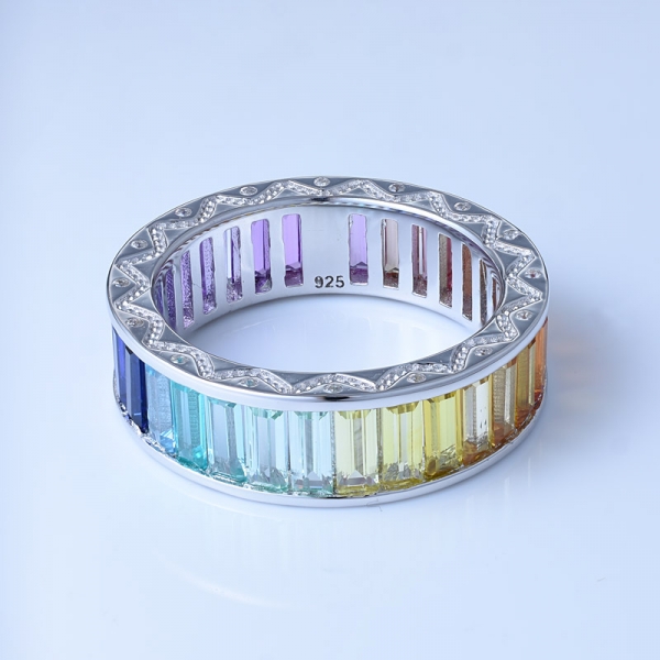 baguette corte corindón multicolor rodio sobre plata esterlina anillos antiguos del arco iris 