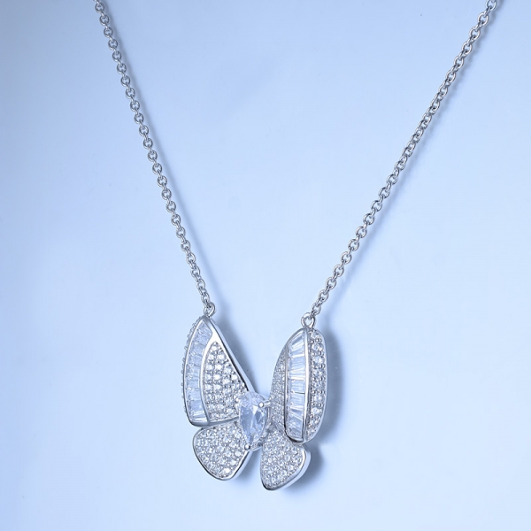 Colgante de collar de mariposa zirzonia cúbica de plata de ley 925 con cadena de 18 " 