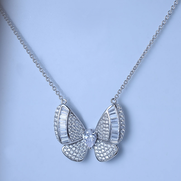 Colgante de collar de mariposa zirzonia cúbica de plata de ley 925 con cadena de 18 " 