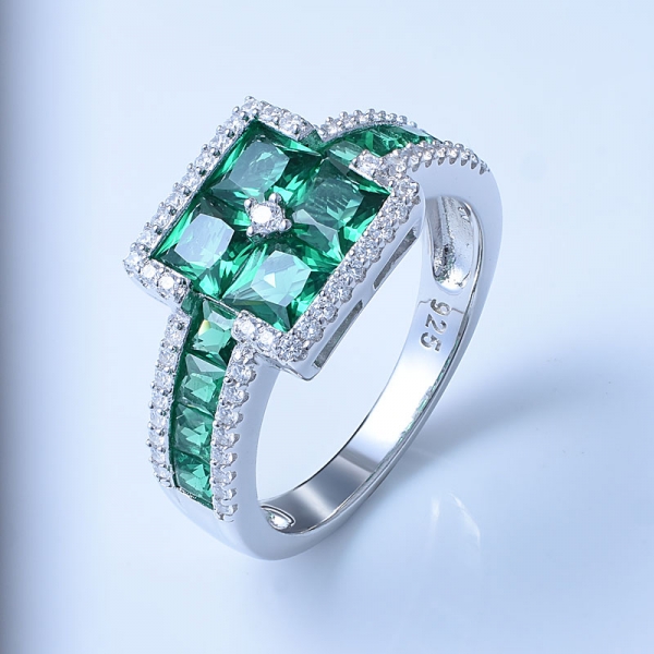 corte especial creado rodio verde esmeralda sobre plata esterlina conjunto de joyas anillo de banda 