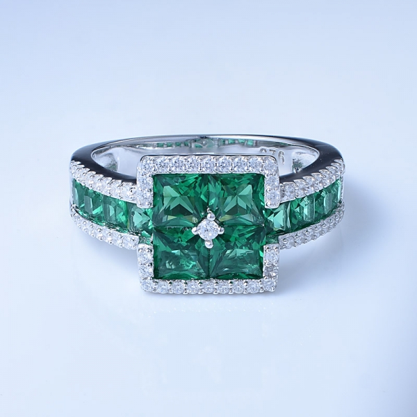 corte especial creado rodio verde esmeralda sobre plata esterlina conjunto de joyas anillo de banda 