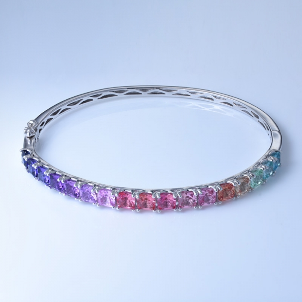 multicolor de piedras preciosas de rodio sobre plata esterlina brazalete de arco iris al por mayor 