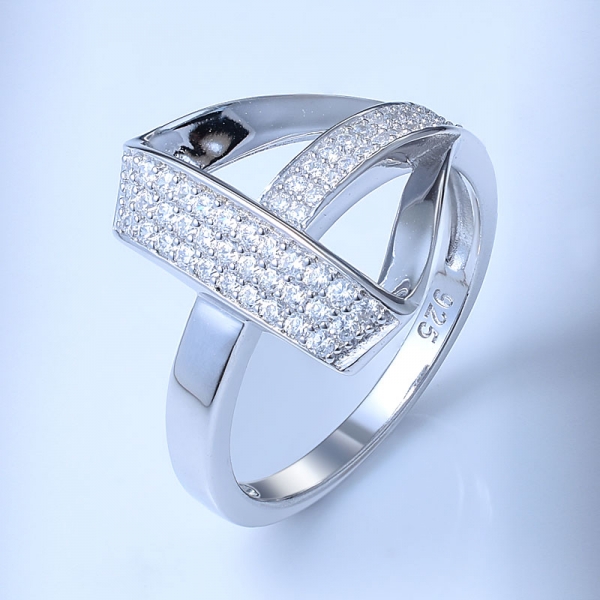 blanco cz rodio sobre plata esterlina trangle anillo conjunto de joyas 