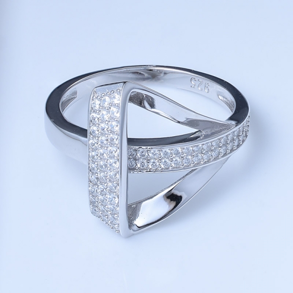 blanco cz rodio sobre plata esterlina trangle anillo conjunto de joyas 