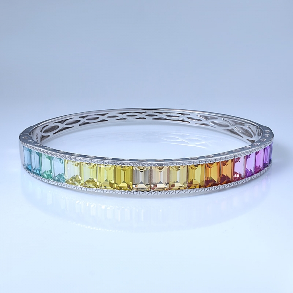 multicolor simular zafiro rodio sobre plata esterlina pulsera del brazalete del encanto del arco iris 