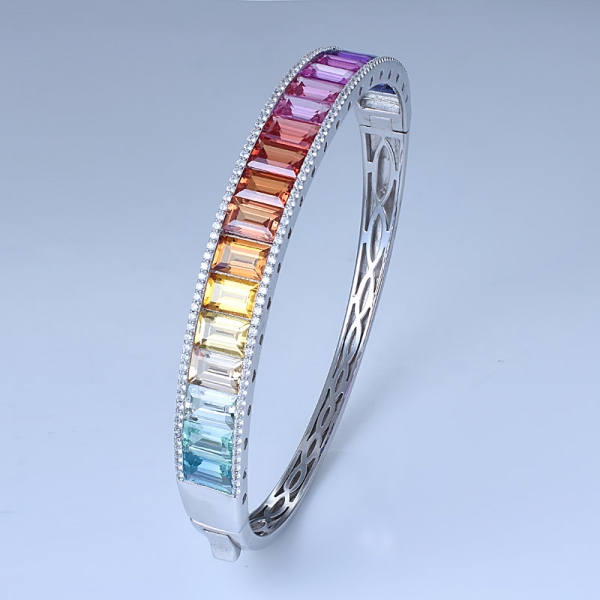 síntesis zafiro rodio sobre plata esterlina pulsera del brazalete del encanto del arco iris 