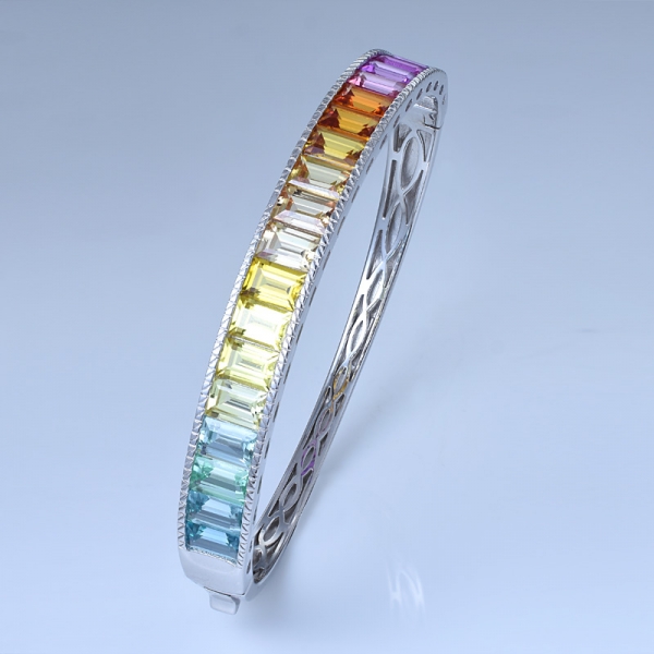 multicolor simular zafiro rodio sobre plata esterlina pulsera del brazalete del encanto del arco iris 