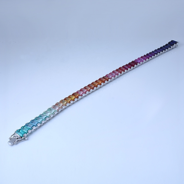 zafiro sintético baguette corte rodio sobre plata esterlina pulsera diseño arcoiris 