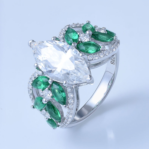 verde esmeralda y blanco cz rodio sobre plata esterlina marquesa anillos 