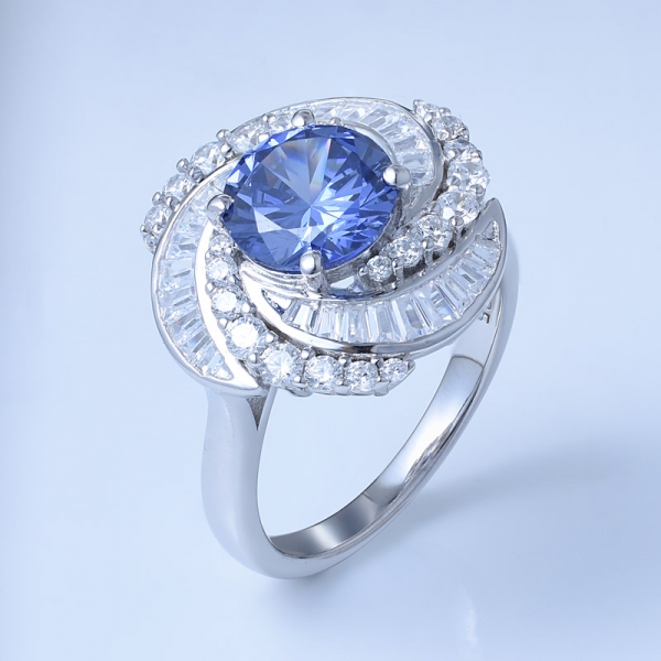 2 ct redondo azul tanzanita cz rodio sobre plata esterlina anillos de compromiso de corte redondo 