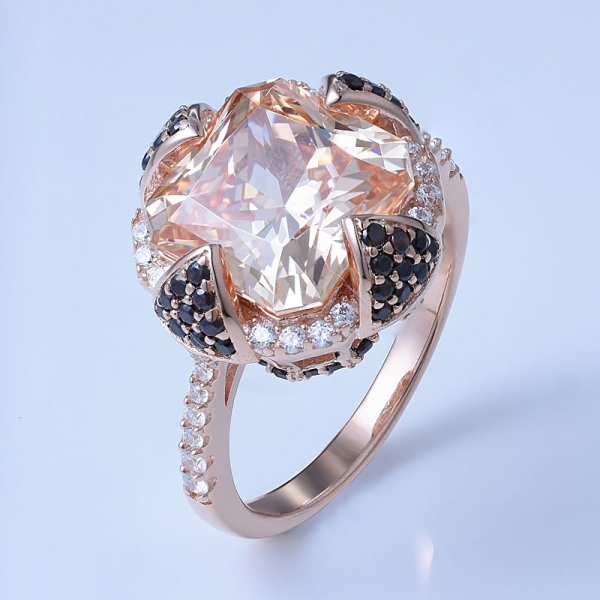 fresco champán cz oro rosa sobre plata esterlina anillo de compromiso en forma de princesa 