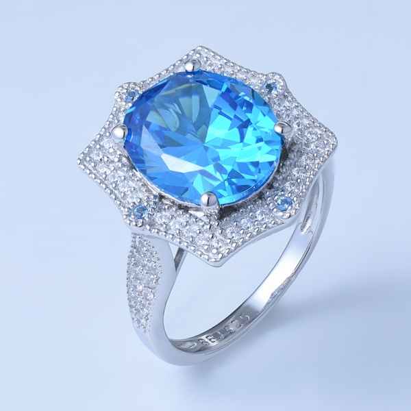 4ct oval neón azul apatita rodio simular sobre anillo de compromiso de diseño esterlina 