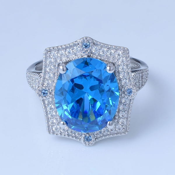 4ct oval neón azul apatita rodio simular sobre anillo de compromiso de diseño esterlina 
