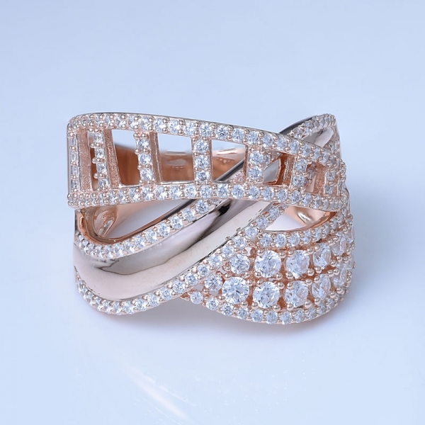 blanco circonita cúbica oro rosa sobre plata esterlina cz anillo conjunto joyería 