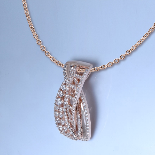 zirconia blanca 18k oro rosa sobre plata de ley 925 conjunto colgante de joyería con cadena 