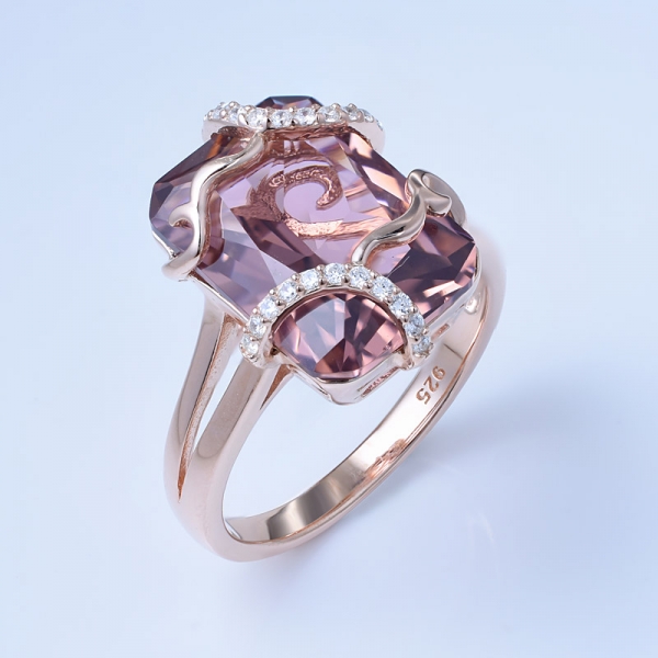 princesa corte morganita simular oro rosa sobre plata esterlina al por mayor anillos de compromiso 
