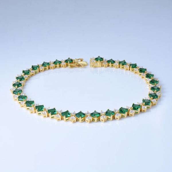 Plata de ley 925 en baño de oro de 18k princesa creat verde esmeralda pulseras al por mayor 