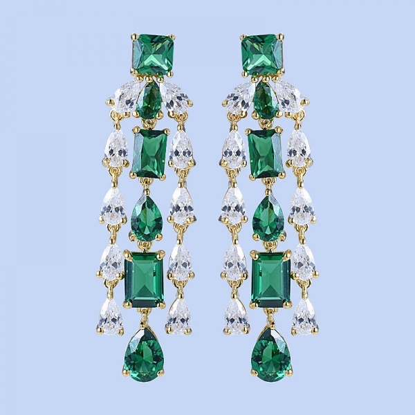 Simular aretes colgantes de esmeralda verde en plata de ley de oro de 18 k 