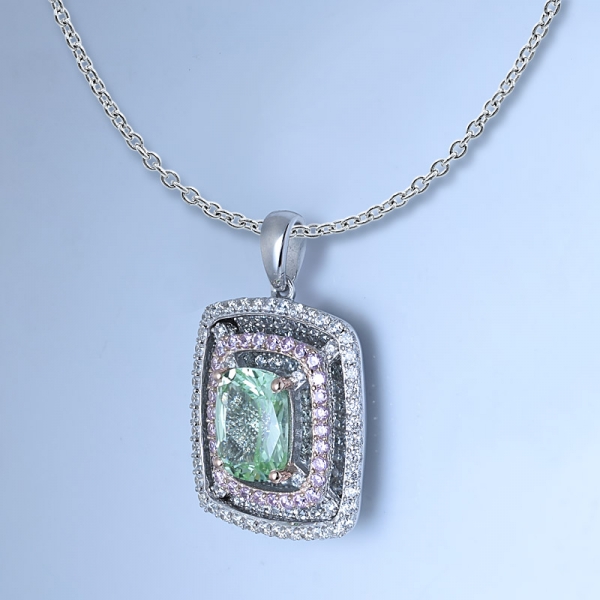 Diamante verde sintético rodio talla princesa sobre plata de ley 925 colgante de piedras preciosas 