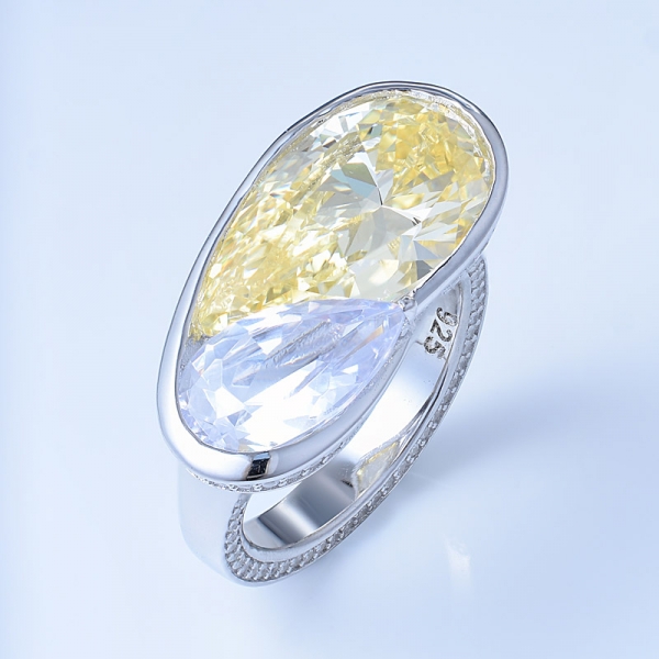 venta al por mayor simular rodio de diamante amarillo claro sobre anillo de plata estilo pavo 