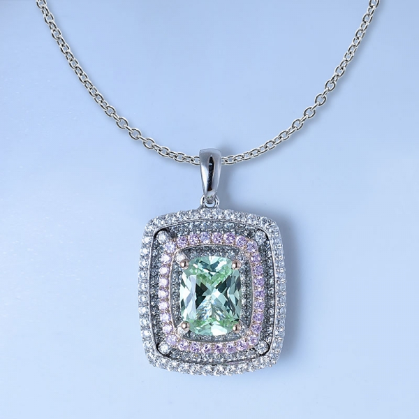 Diamante verde sintético rodio talla princesa sobre plata de ley 925 colgante de piedras preciosas 