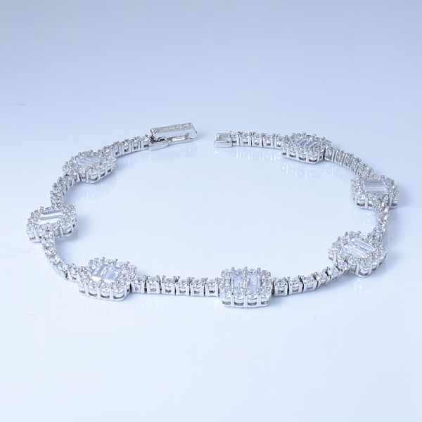 pulsera de cadena larga de cristal de tono plata esterlina elegante pulsera de circonita cúbica de diamantes de mariposa 