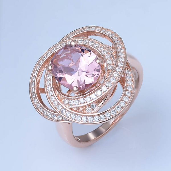 3.0ct oval rosa morganita simular oro rosa sobre anillos de compromiso de circonita cúbica al por mayor 