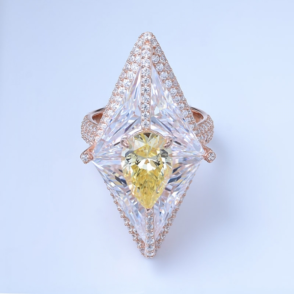 amarillo claro simulado diamante circonita cúbica 18k oro rosa elegante anillos de diseño 