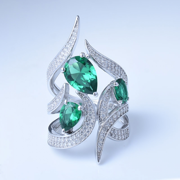 creado rodio verde esmeralda sobre plata esterlina compromiso damas anillos de piedra 