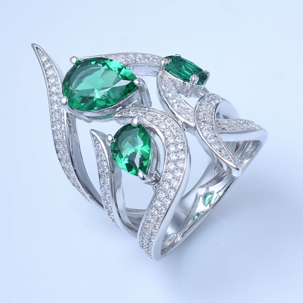 creado rodio verde esmeralda sobre plata esterlina compromiso damas anillos de piedra 