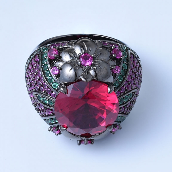 laboratorio rojo creado negro rubí sobre joyería de plata esterlina anillo de damas 