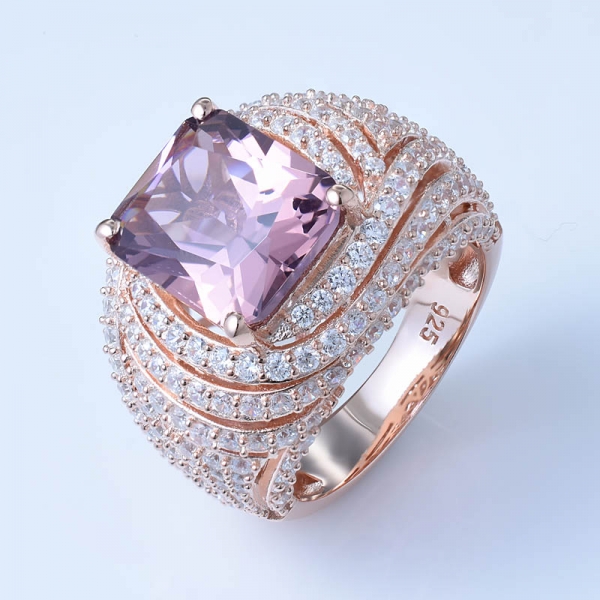 princesa corte simular rosa morganita 18k oro rosa sobre plata de ley 925 bonitos anillos para ella 