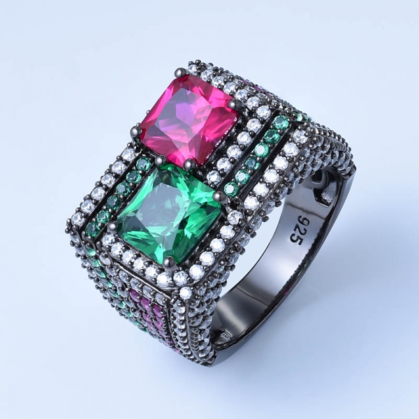 creado esmeralda verde y negro rubí sobre anillos de bodas antiguos de plata esterlina 