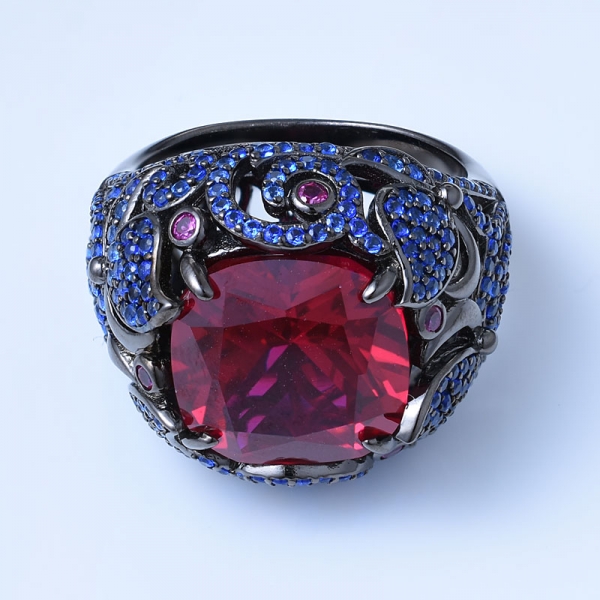 corte de cojín simular rosa de oro rosa de 18 quilates sobre anillos de joyería de plata de ley 925 para mujer 
